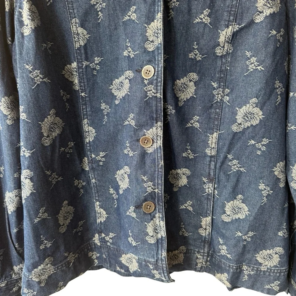 National Wildlife Women's Blue Floral Jean Jacket Size XL Boho Vintage Style